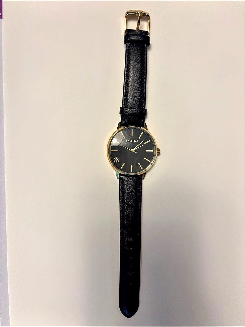 Back Bay Black Leather Strap Watch